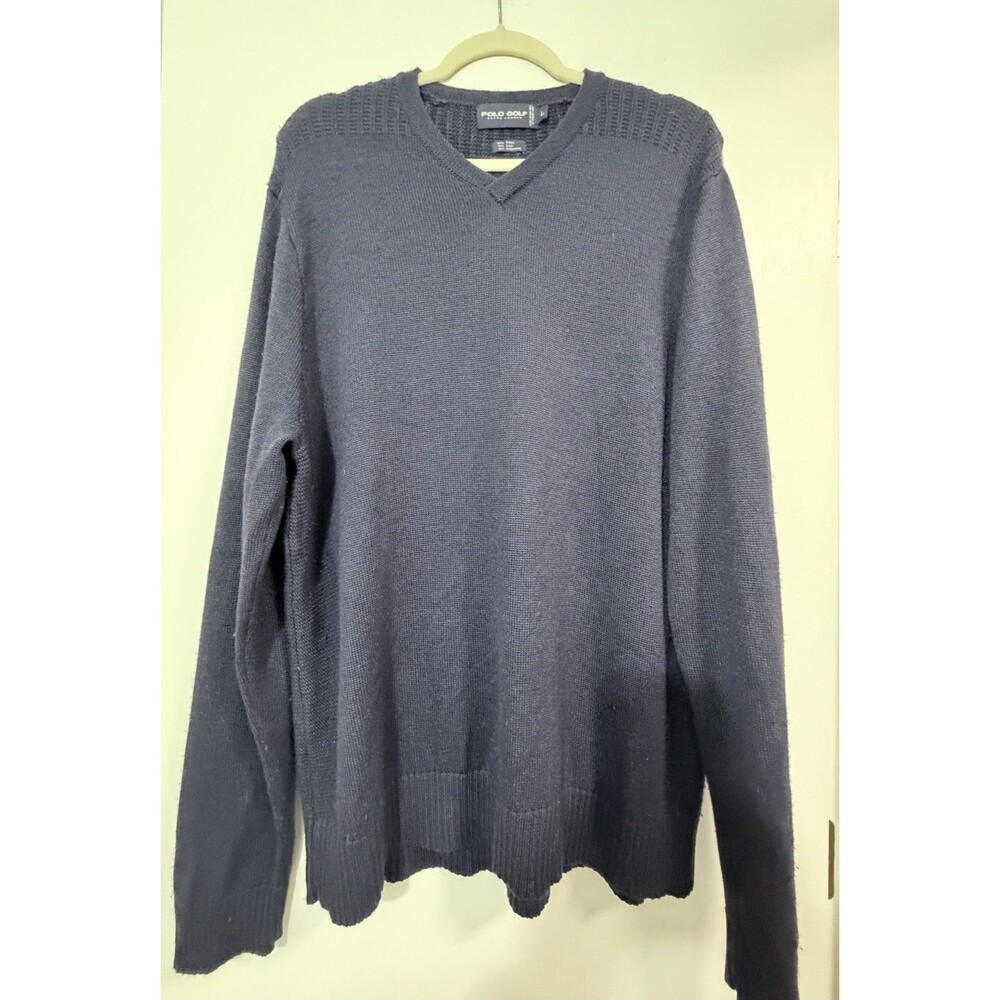 Vintage Polo Golf Navy Blue Wool Silk Cashmere Men's Sweater Size L Italian Yarn